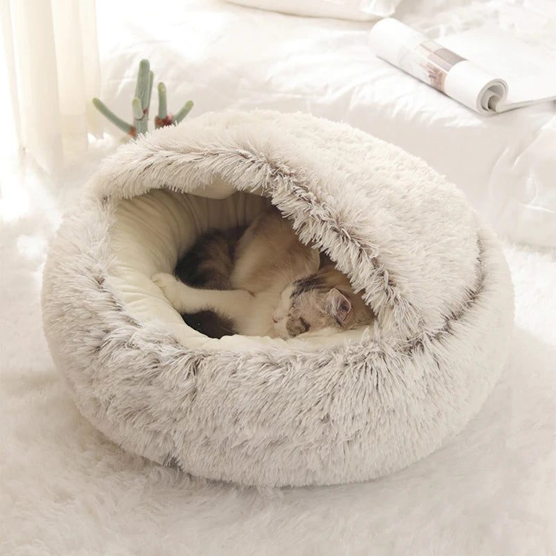 Round dog nest bed with cozy cover
