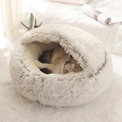 Round dog nest bed with cozy cover
