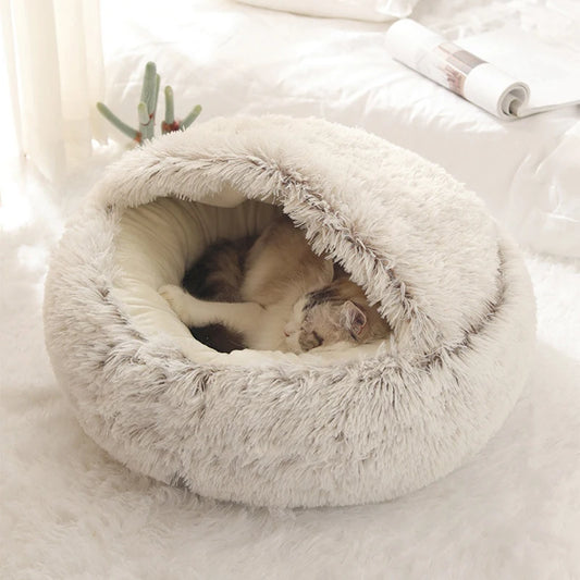 Round dog nest bed with cozy cover
