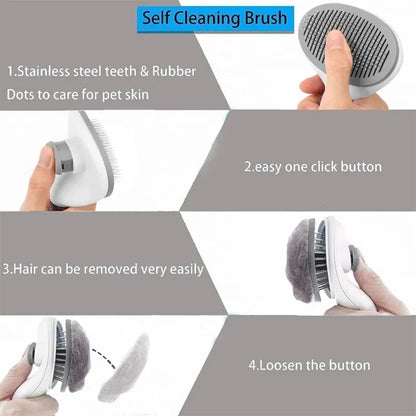 Self-Cleaning Pet Grooming Brush for Dogs & Cats – Slicker Comb with One-Click Hair Removal, Anti-Slip Handle, and Gentle Stainless Steel Bristles