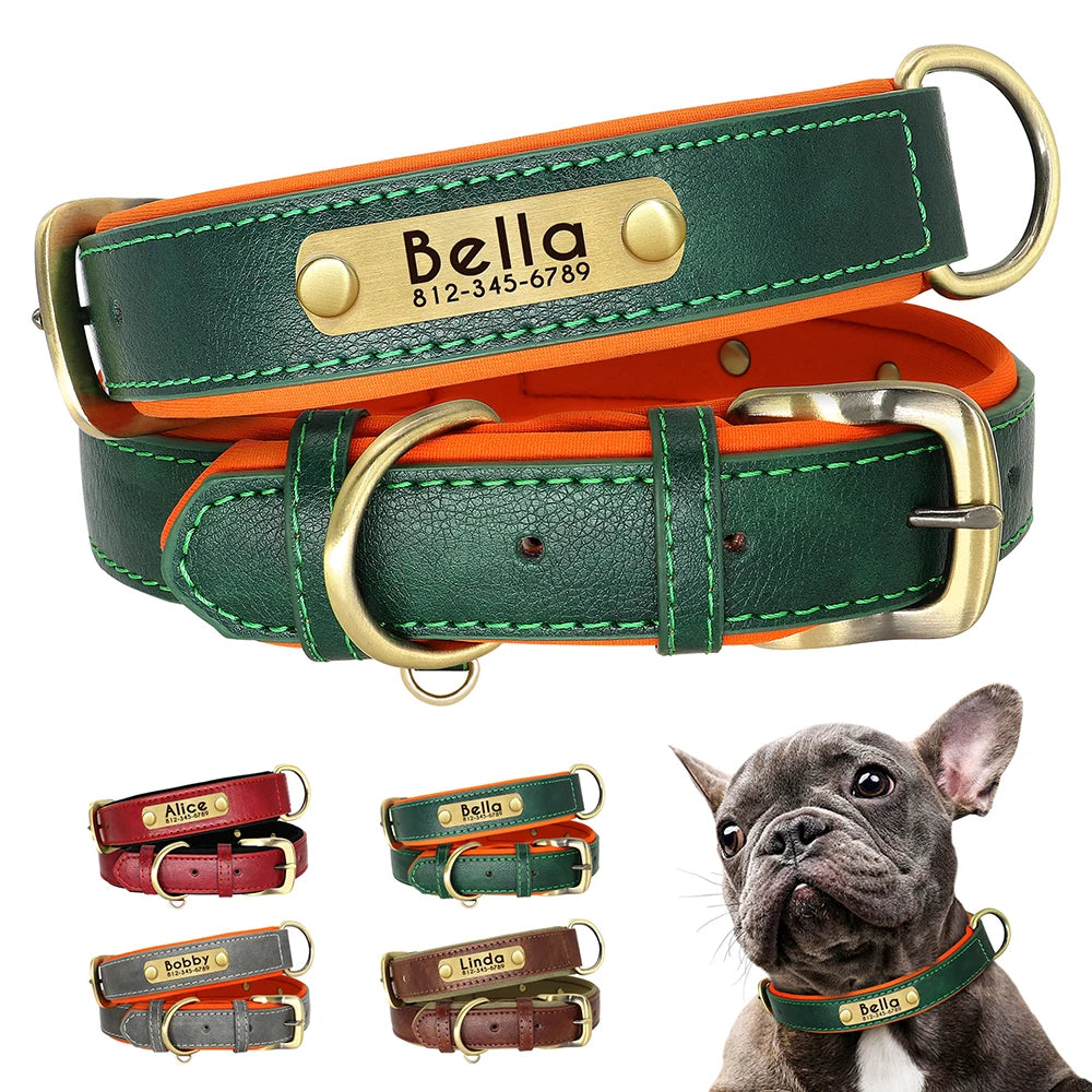 Personalized PU leather dog collar – engraved nameplate with pet name