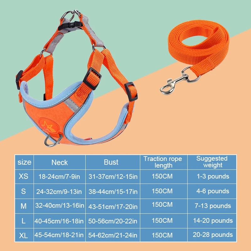Multiple colors of adjustable dog harness sets