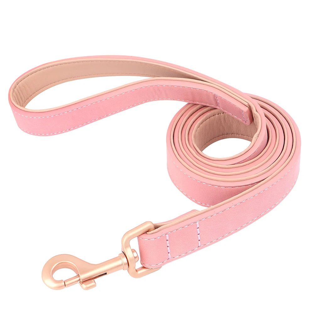 Soft Padded Dog Collar & Leash Set – Adjustable PU Leather Collar for Small, Medium & Large Dogs