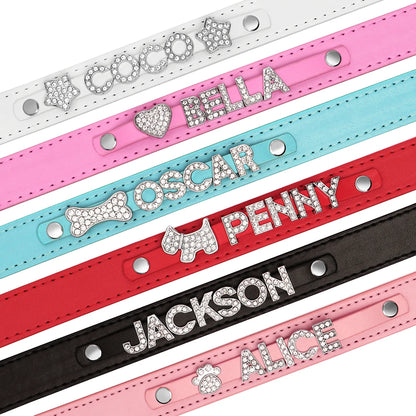 Red personalized dog collar with sparkling name charms