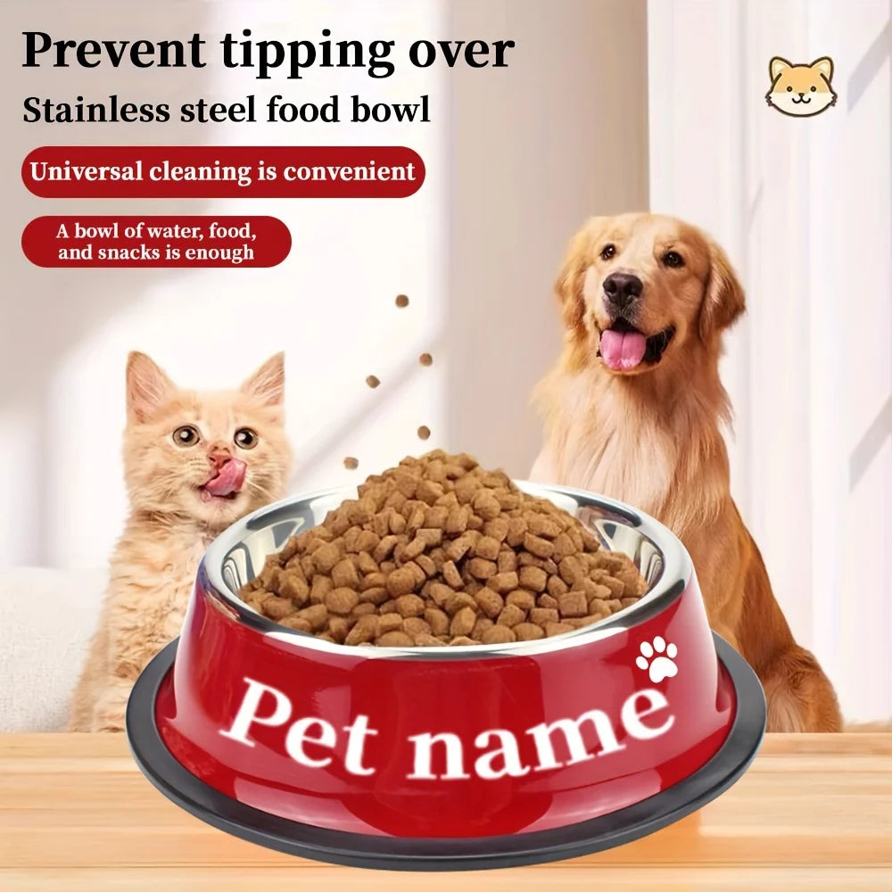 Custom engraved stainless steel pet bowl with red base