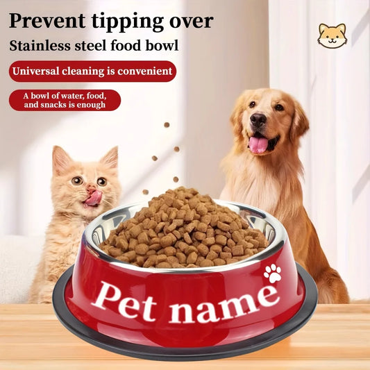 Custom engraved stainless steel pet bowl with red base
