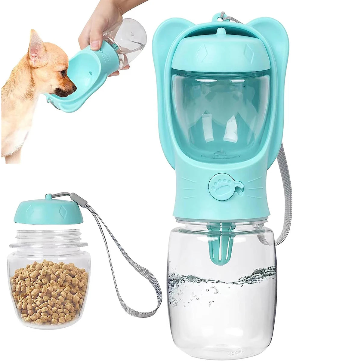 Portable Dog Water Bottle – 2-in-1 Food & Drink Dispenser