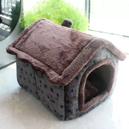 Foldable Dog & Cat House Bed – Warm Indoor Kennel with Cushion
