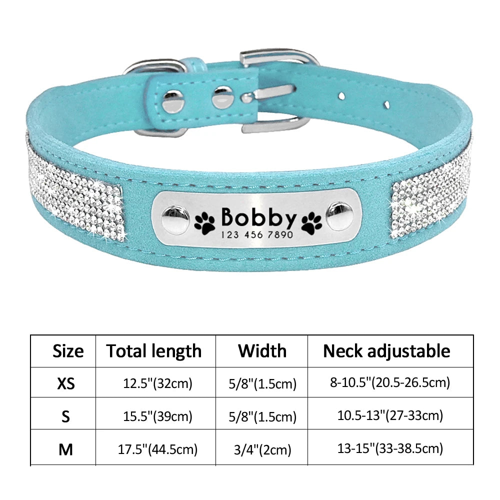 Personalized Cat & Dog Collar with Crystal Rhinestones – Adjustable Collar with Custom Engraved Anti-Lost ID Tag