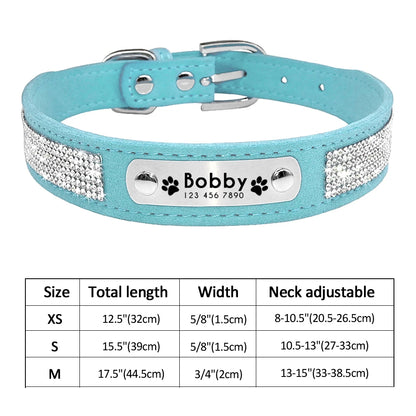 Personalized Cat & Dog Collar with Crystal Rhinestones – Adjustable Collar with Custom Engraved Anti-Lost ID Tag