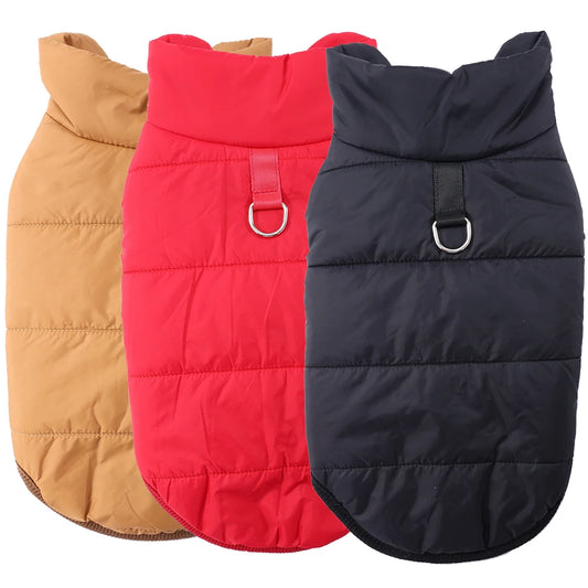 Black padded winter dog coat with warm lining