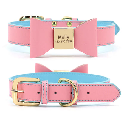 
Personalized leather dog collars with engraved gold name plates
