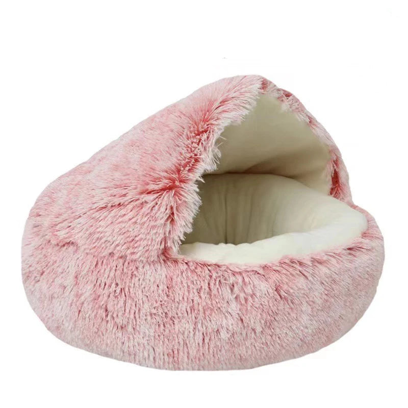 Covered Plush Pet Bed – Warm Round Nest for Cats & Dogs
