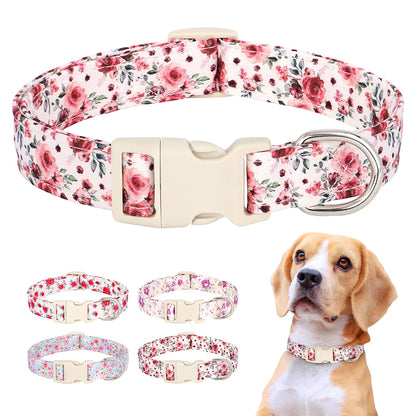 Adjustable Nylon Dog Collar with Floral Print – Soft & Durable Pet Collar for Small, Medium & Large Dogs