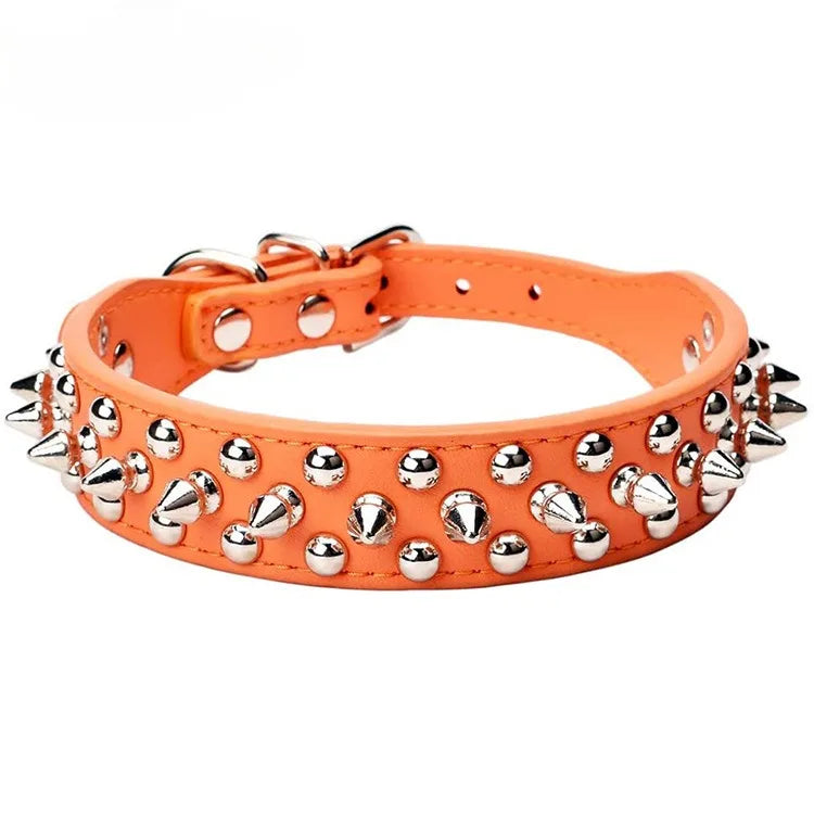 Adjustable PU Leather Dog Collar – Spiked Punk Style for Medium & Large Dogs