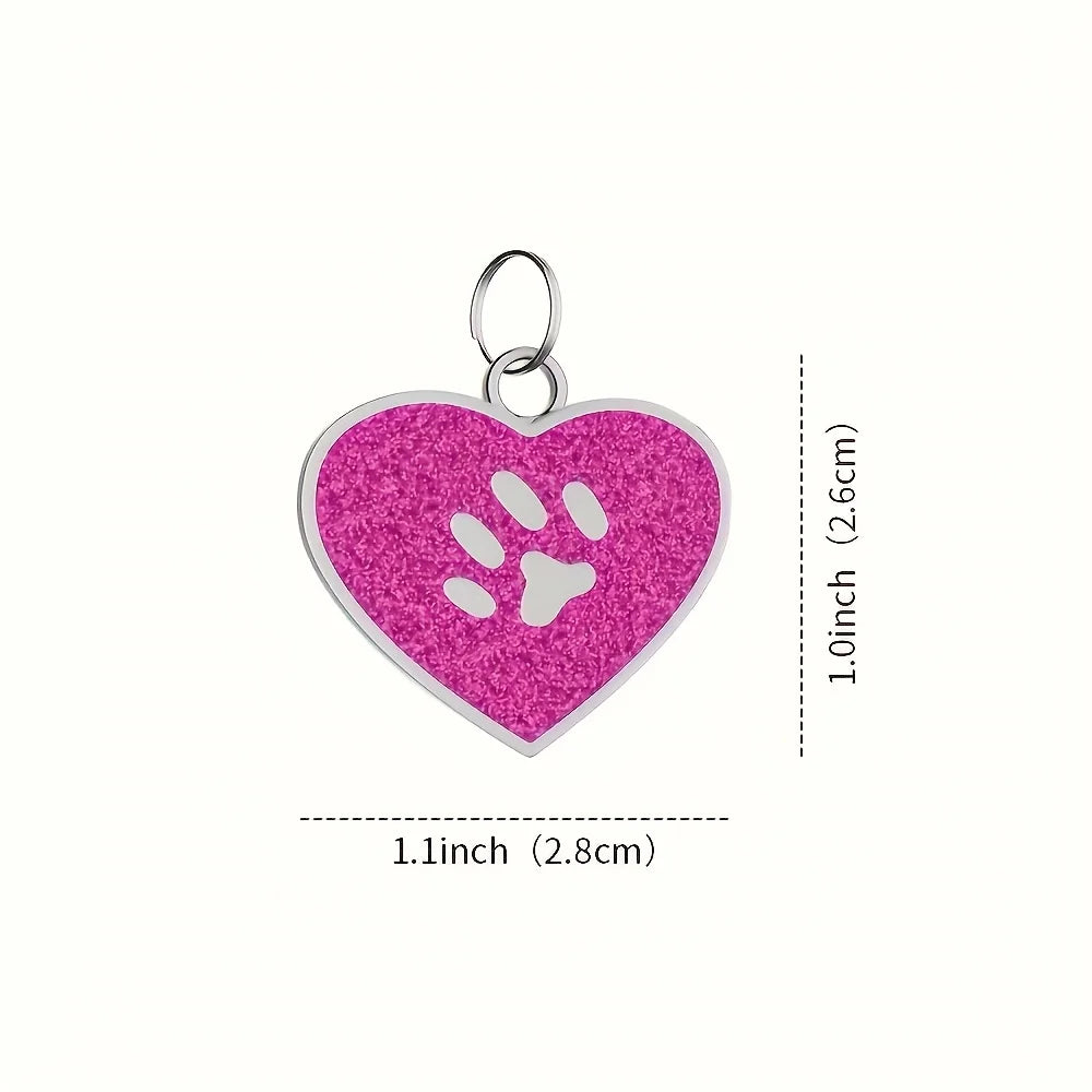 Engraved heart pet tag with paw print
