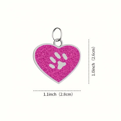 Engraved heart pet tag with paw print

