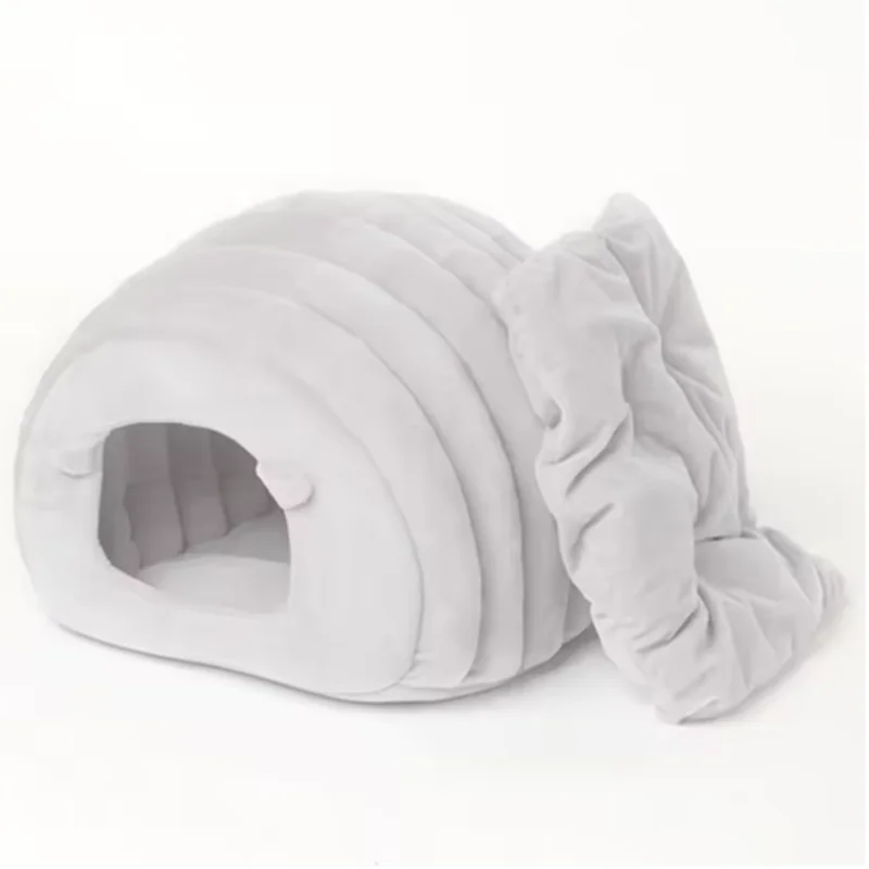 Multiple color plush pet cave beds displayed