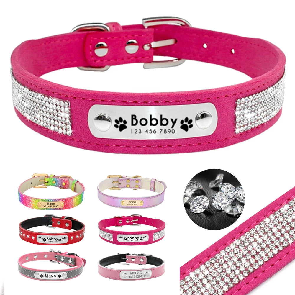 Pink rhinestone cat collar with custom nameplate and buckle