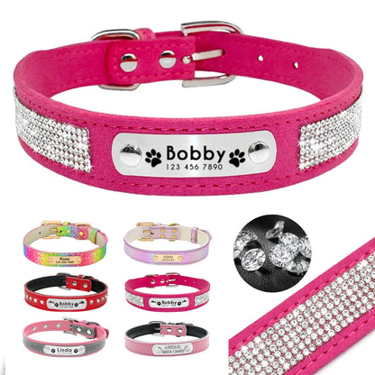 Pink rhinestone cat collar with custom nameplate and buckle