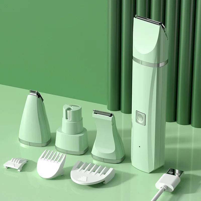 Green multifunctional pet hair trimmer with four heads