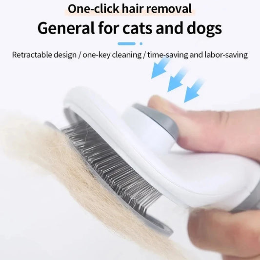 Self-Cleaning Pet Grooming Brush for Dogs & Cats – Slicker Comb with One-Click Hair Removal, Anti-Slip Handle, and Gentle Stainless Steel Bristles