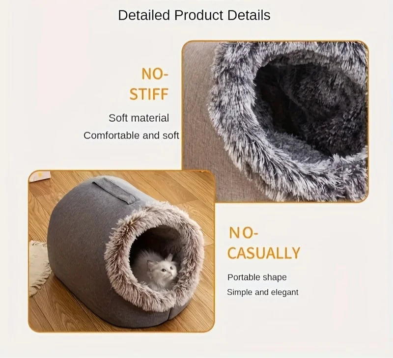 cat sleeping house with soft plush interior