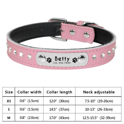 Personalized Cat & Dog Collar with Crystal Rhinestones – Adjustable Collar with Custom Engraved Anti-Lost ID Tag