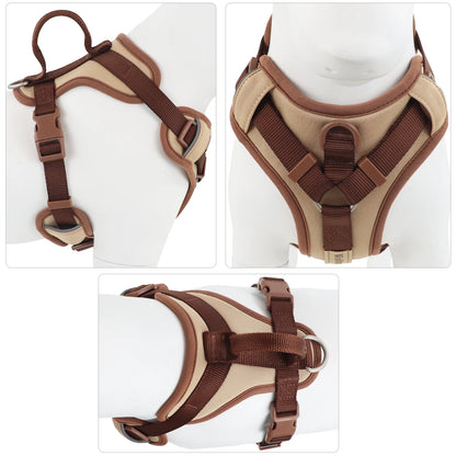 Close-up of chocolate dog harness with padded interior