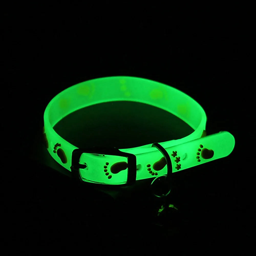 Reflective pet collar for dogs and cats glowing at night