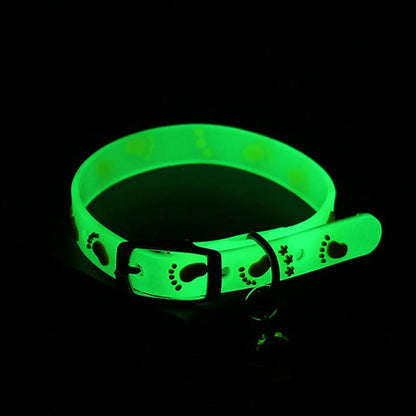 Reflective pet collar for dogs and cats glowing at night