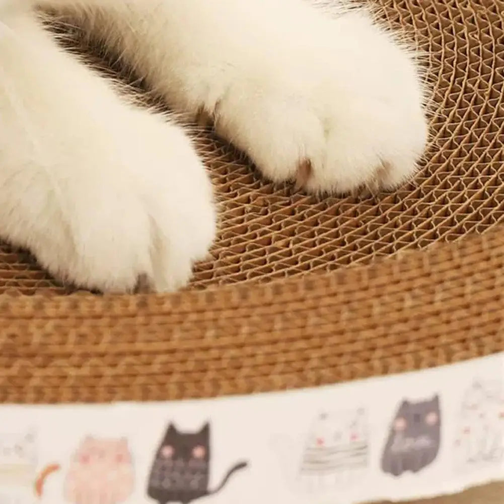 Close-up of oval cat scratcher cardboard material with smooth edges
