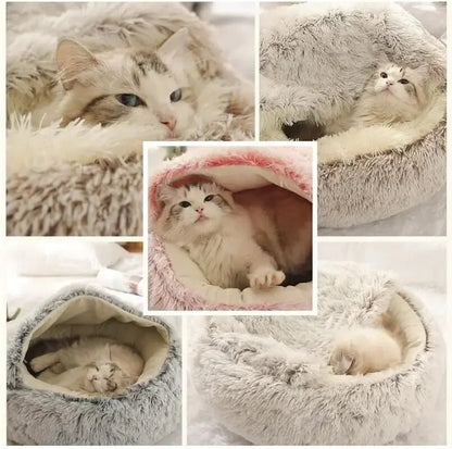 Soft warm pet bed with round hood design
