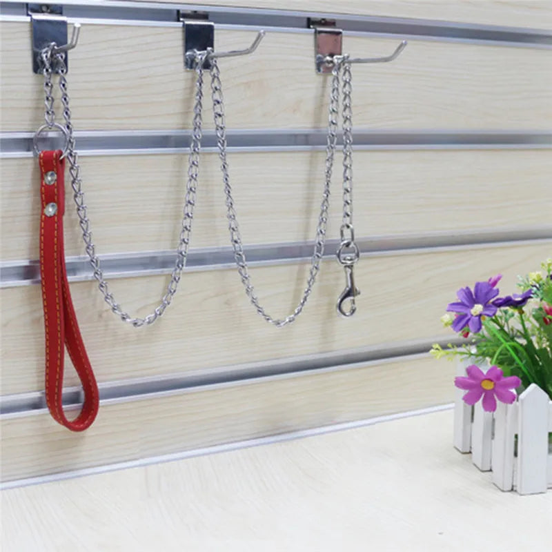 Strong steel dog leash with leather handle
