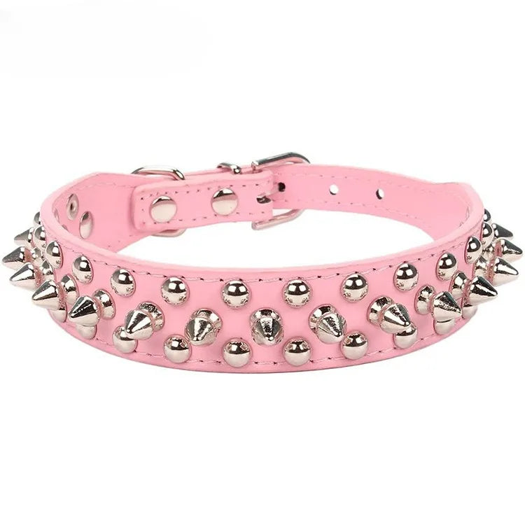 Adjustable PU Leather Dog Collar – Spiked Punk Style for Medium & Large Dogs