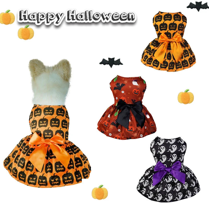 Orange and black Halloween pet dress for Chihuahua