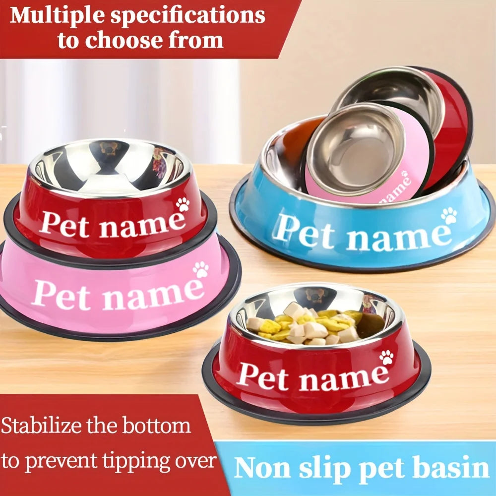 Personalized dog bowl with non-slip anti-tip design