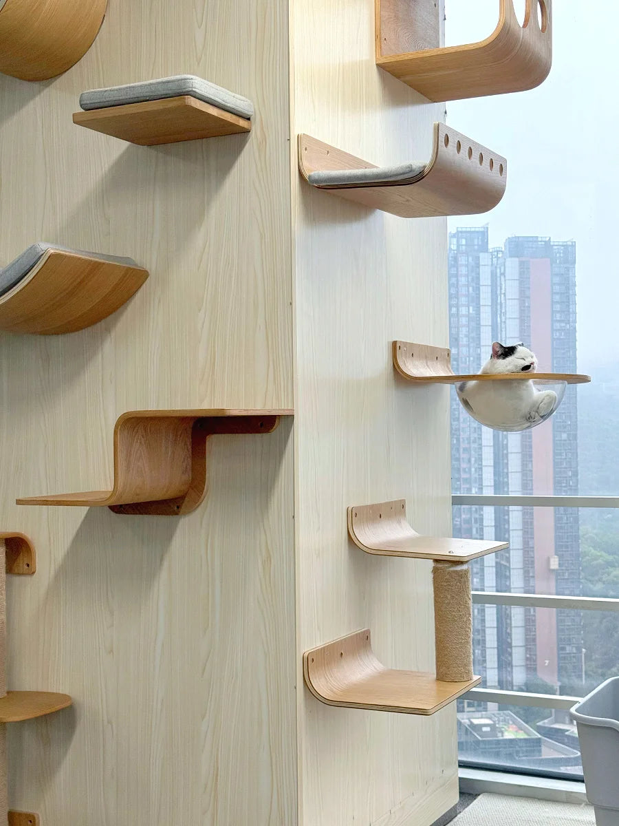 Cat climbing ladder wall-mounted – solid pine wood furniture