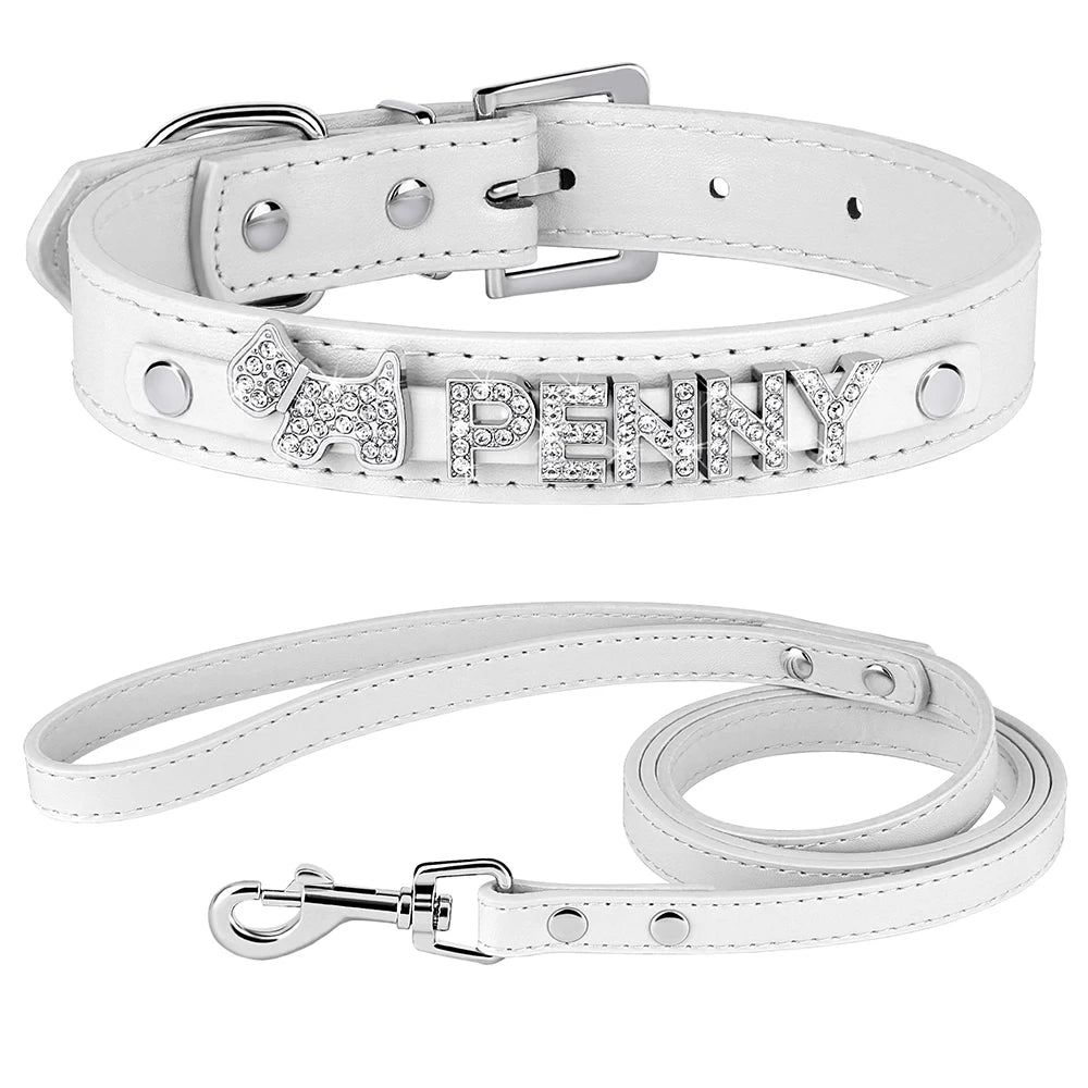 Personalized Dog Collar with Name & Leash – Custom Bling