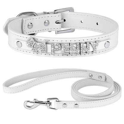 Personalized Dog Collar with Name & Leash – Custom Bling