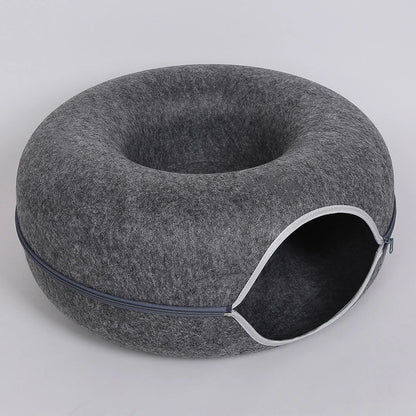 Donut Cat Bed with Tunnel – Dual-Use Cat House and Play Toy, Cozy Felt Bed for Kittens and Cats