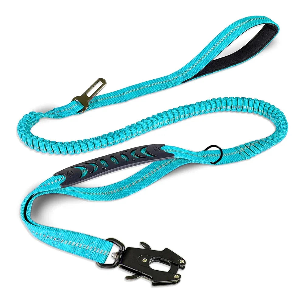 Reflective Shock-Absorbing Dog Leash with Car Seatbelt – For Large Dogs