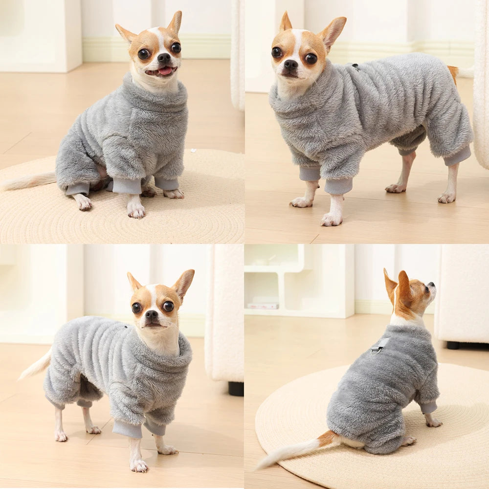 Cozy fleece outfit for small dogs in gray color
