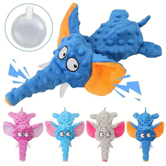 Dog playing with elephant plush chew toy – lifestyle photo