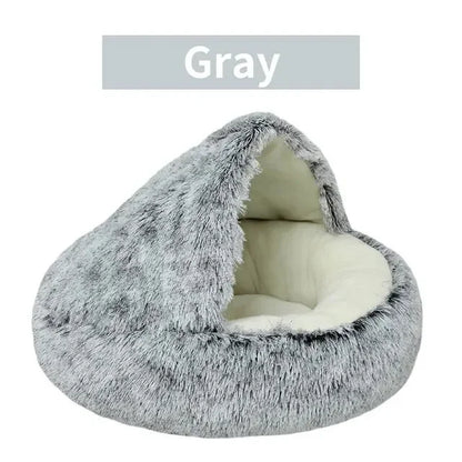 Plush Hooded Pet Bed – Warm Round Nest for Cats & Dogs
