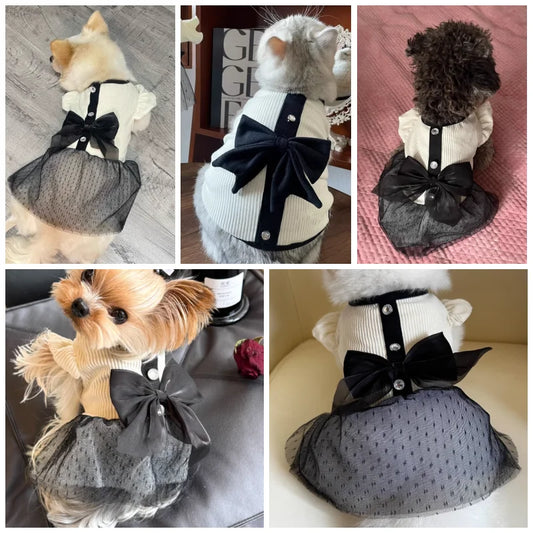 Elegant dog dress with bow for parties

