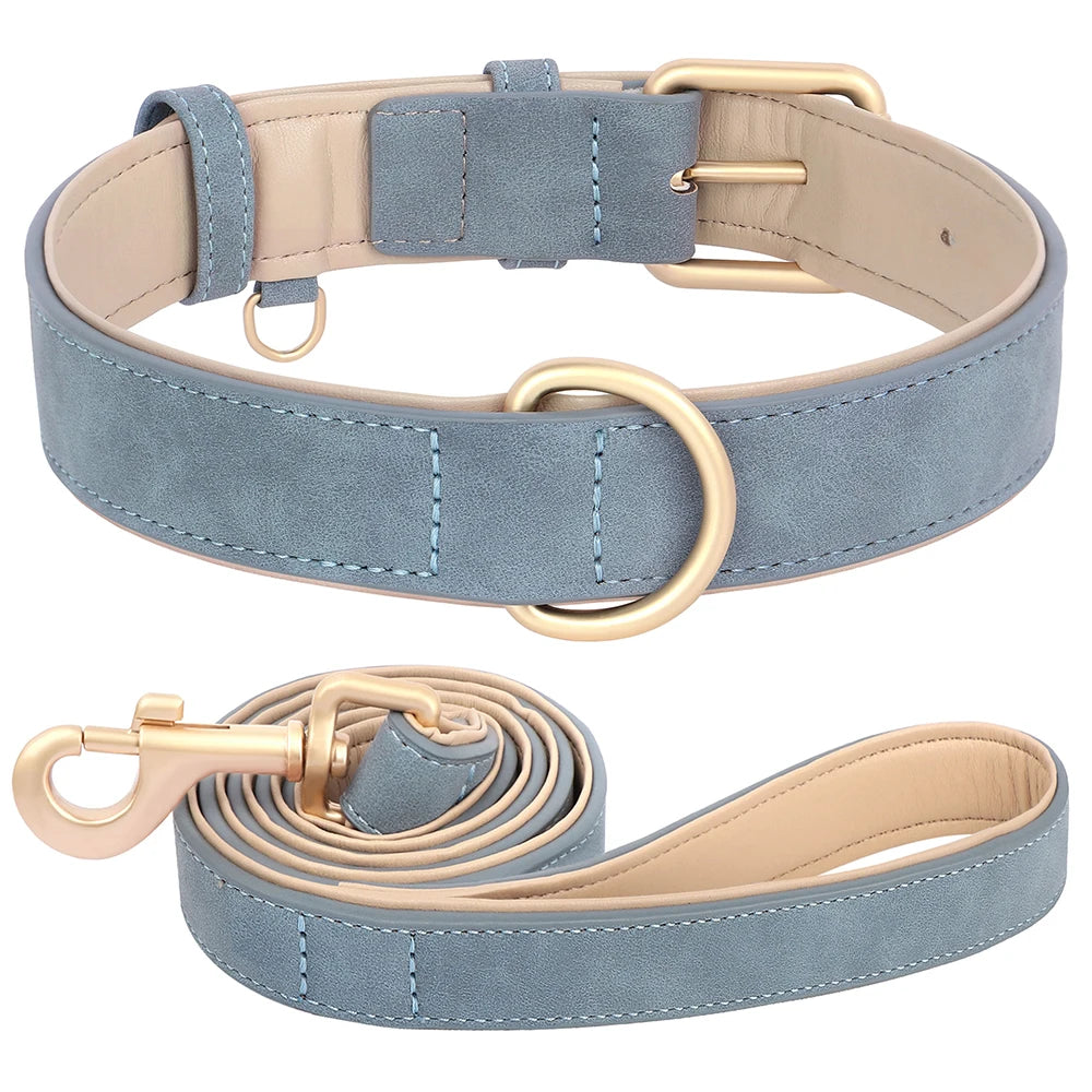Soft Padded Dog Collar & Leash Set – Adjustable PU Leather Collar for Small, Medium & Large Dogs