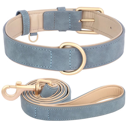 Soft Padded Dog Collar & Leash Set – Adjustable PU Leather Collar for Small, Medium & Large Dogs
