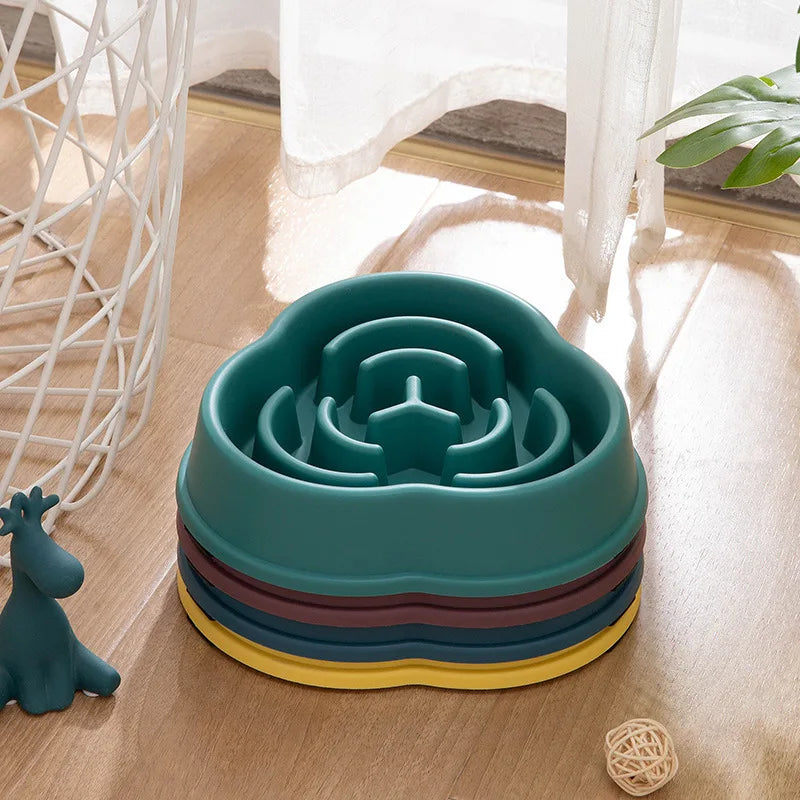 Dog slow feeder bowl with maze design in green