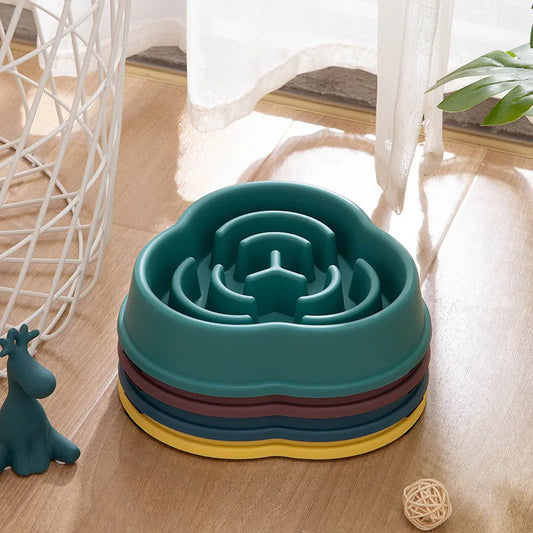 Dog slow feeder bowl with maze design in green